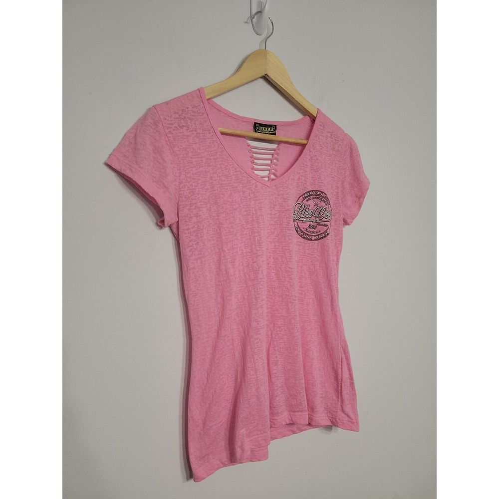 Biker Clothing Company Women's Top Size Large Pink Cutout Daytona 2016 - Picture 2 of 5
